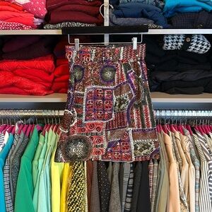 Vintage My Michelle red/green/purple print belted skirt size S